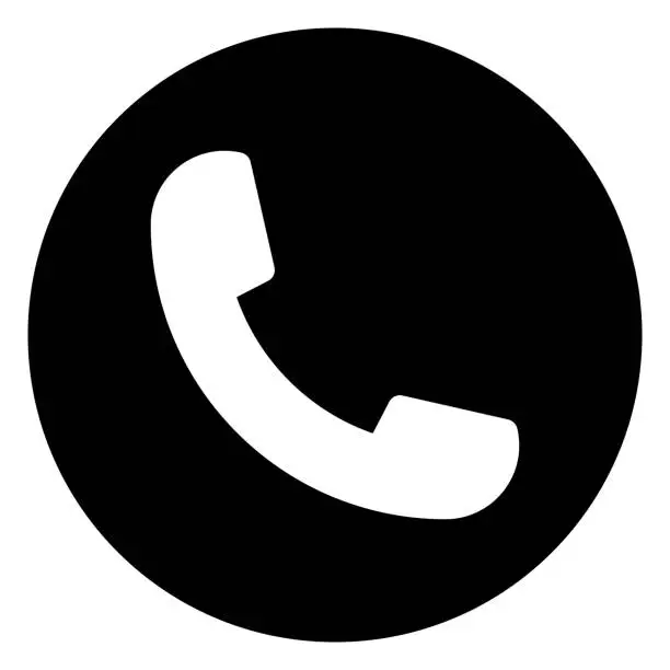 Vector illustration of Telephone handset simple circle icon (black)