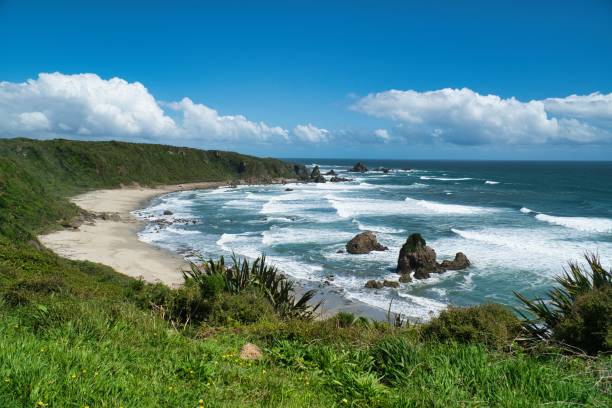 istock a beach with waves, cliffs and lush green grass in front of the ocean 1494581081