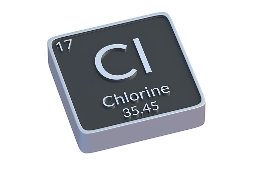 Chlorine Cl chemical element of periodic table isolated on white background. Metallic symbol of chemistry element. 3d render