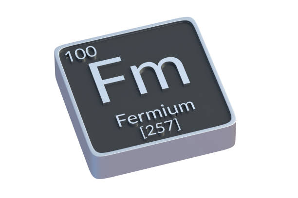 Fermium Fm chemical element of periodic table isolated on white background. Metallic symbol of chemistry element. 3d render Fermium Fm chemical element of periodic table isolated on white background. Metallic symbol of chemistry element. 3d render fermium stock pictures, royalty-free photos & images