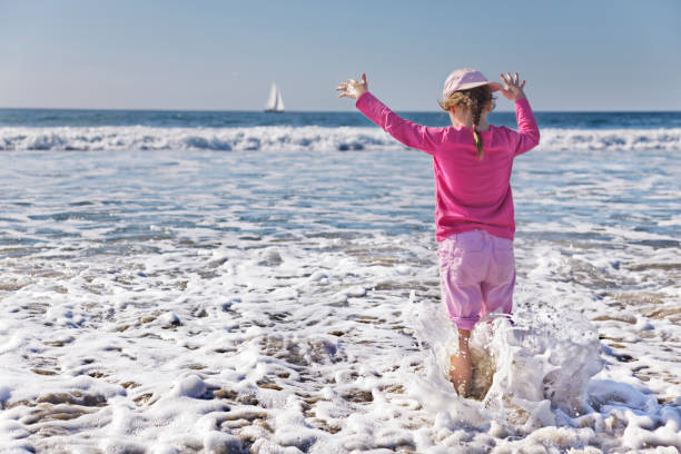 Young girl gets wetter than she planned as a wave soaks her