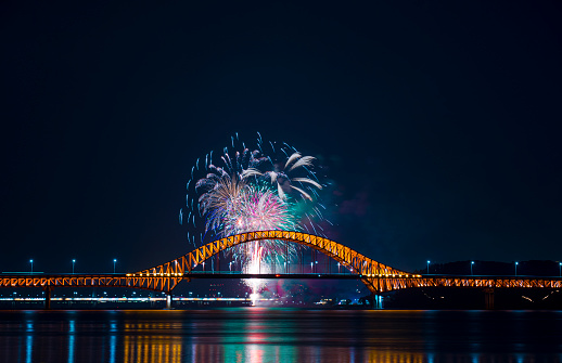 Fireworks Festival Night View at Banghwa Bridge in Seoul