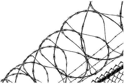 vector illustration of Razor Wire over chain link fence