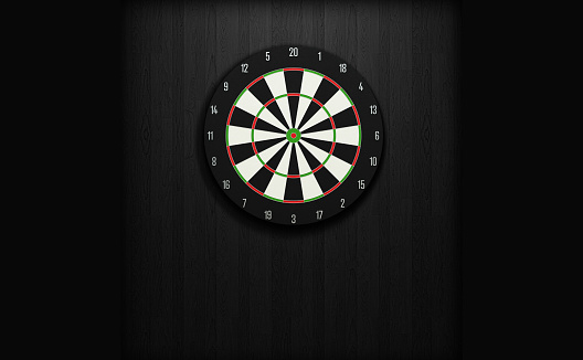 official dart target on wooden background - 3D rendering