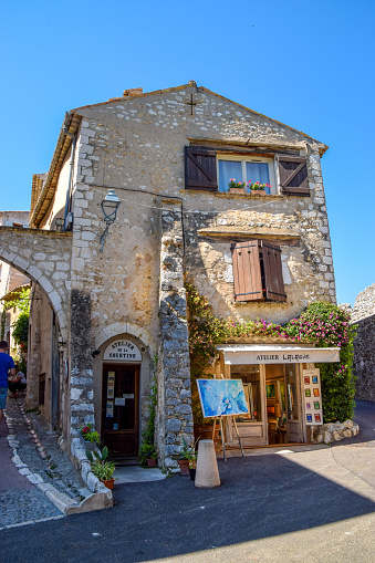 Saint Paul de Vence, France -  July 17 2018: an atelier art gallery in the medieval village in South of France