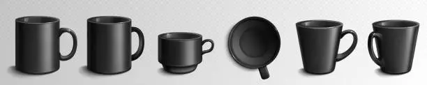 Vector illustration of Black ceramic coffee mug vector mockup template