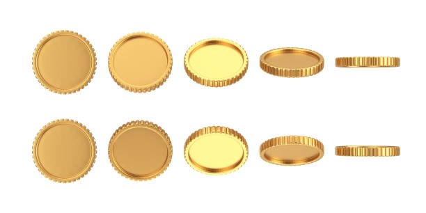 istock Abstract Cartoon Golden Blank Coin Web Icon Sign in Different Position. 3d Rendering 1494589099