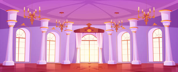 ilustrações de stock, clip art, desenhos animados e ícones de palace room, royal castle ballroom interior - house column residential structure fairy tale