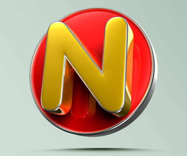 istock Letter N golden yellow in red circle 3D. 1494590744