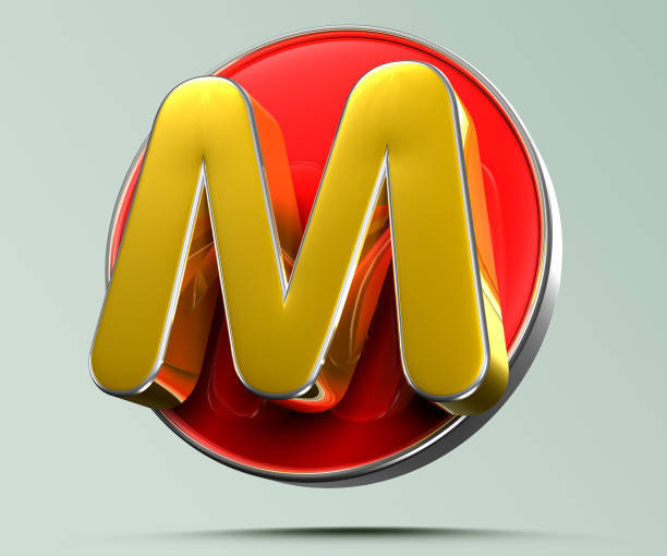 istock Letter M golden yellow in red circle 3D. 1494590745