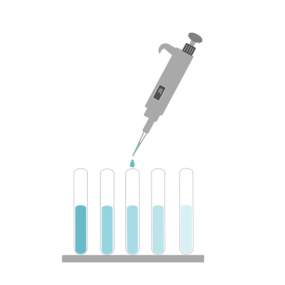 The picture of laboratory experiments that shows the micropipette was dropping the solution to the test tube.