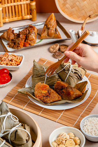 Zongzi, rice dumpling for Chinese traditional Dragon Boat Festival (Duanwu Festival)