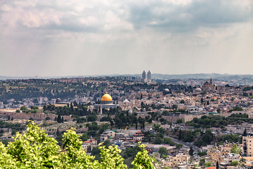 Mosque of Al-aqsa (Dome of the Rock) in Old Town. Panoramic view from the Hebrew University of Jerusalem - Israel