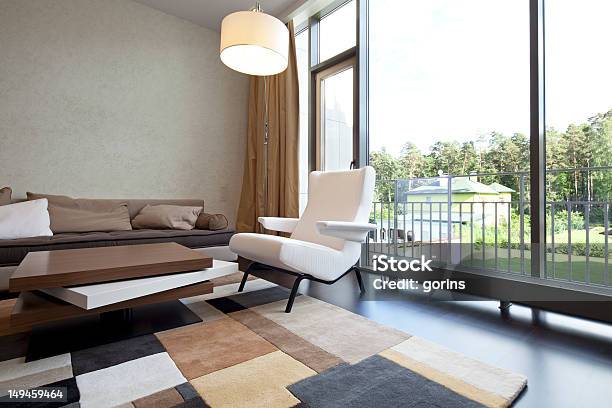 Living Rom With A View Stock Photo - Download Image Now - Apartment, Curtain, Design