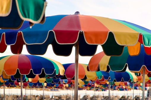 Multi colored beach umbrellas
