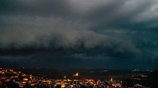 Powerful Thunderstorm in city at night