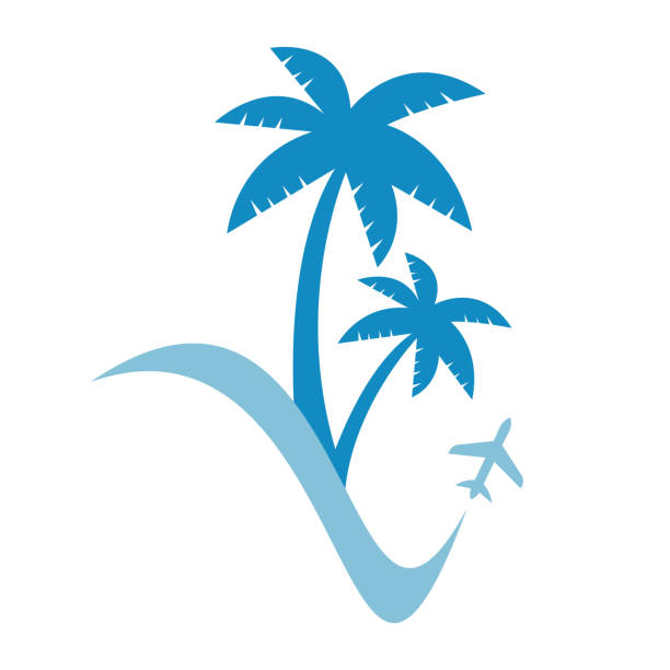 illustrations, cliparts, dessins animés et icônes de vecteur d’icône de conception de logo de plage de voyage. - tropical climate airplane island hawaii islands