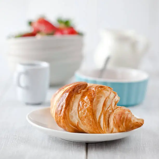 Photo of Continental breakfast with coffee and croissant