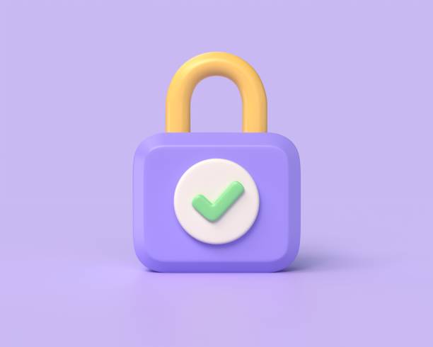 istock 3d locked padlock icon with green tick symbol.security concept.illustration isolated on purple background. 3D rendering 1494621219