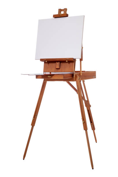 istock Portable foldable easel with canvas for oil painting on location isolated on white background 1494622923