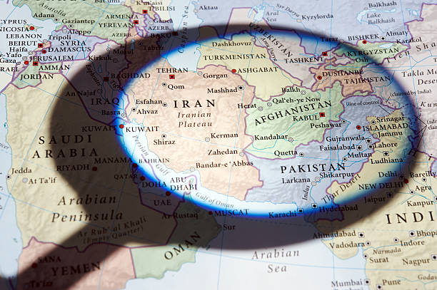 Iran, Afghanistan and Pakistan on a map stock photo