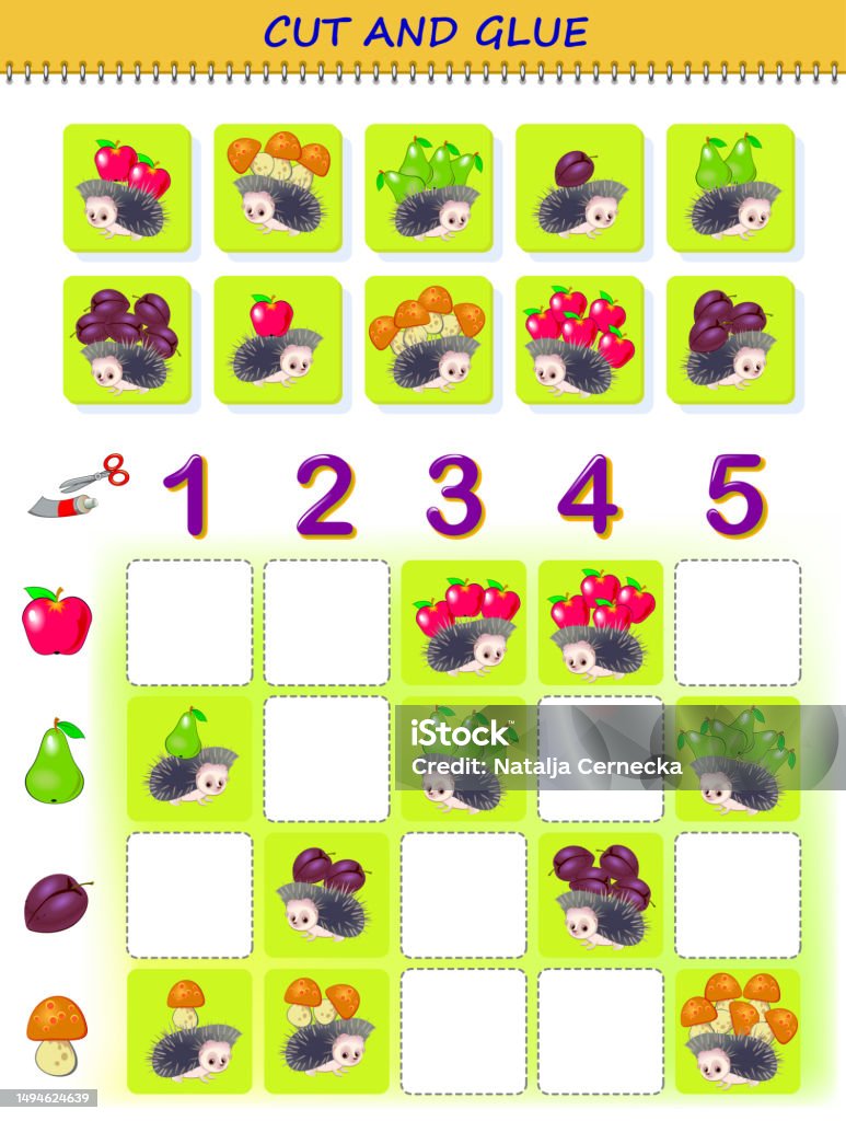 Chopping Board Math Game Educational Page For Little Children Use A Scissors To Cut And Glue The ...