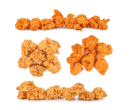 Fried popcorn chicken and spicy isolated on white background