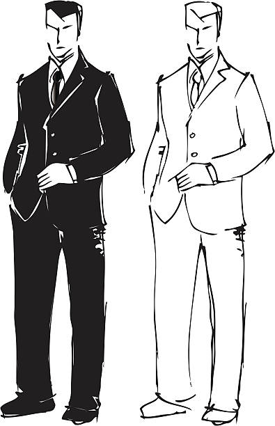 Sketch drawing of man in suit. vector art illustration