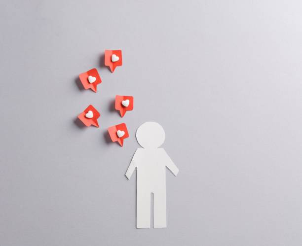 istock Paper cut man with Social media likes on gray background. Creative minimal layout 1494625806