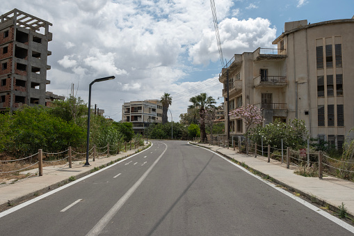 Abandoned buildings in the ghost city of Varosha. Famagusta, Turkish Republic of Northern Cyprus.