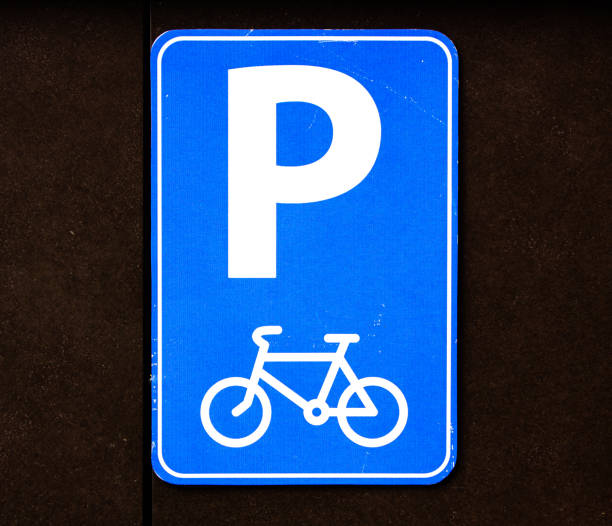 istock Bicycle parking sign. Blue parking sign for cyclists. 1494628292