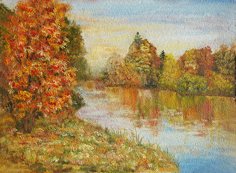 Autumn landscape oil painting impressionism modern.