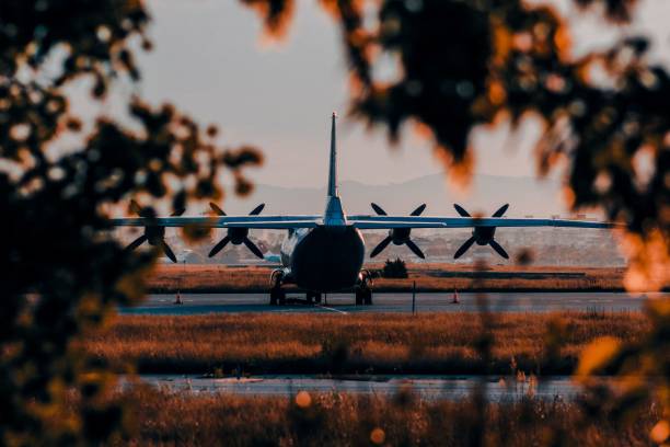 istock Large airplane on the runway with trees in the foreground 1494631091