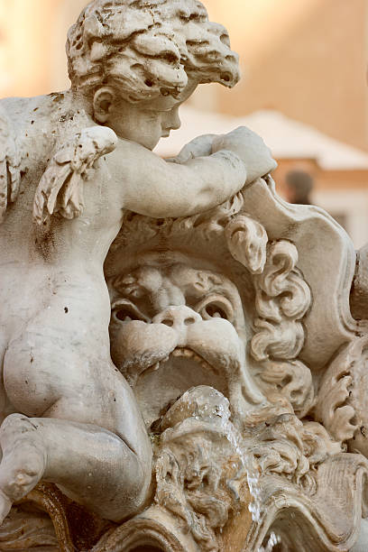 fuente de neptuno estatua detalle en monocromo - piazza navona rome neptune copy space fotografías e imágenes de stock