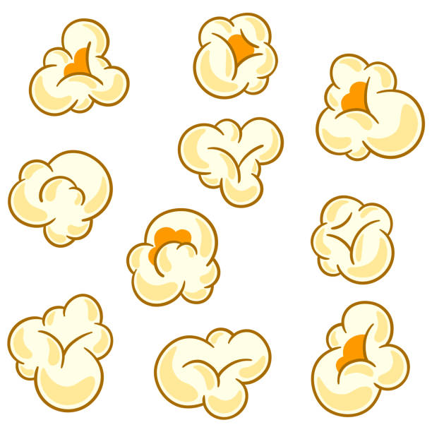 illustrations, cliparts, dessins animés et icônes de ensemble de pop-corn. image de snack dans le style dessin animé. - caramel corn