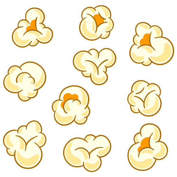 ilustrações de stock, clip art, desenhos animados e ícones de set of popcorn. image of snack food in cartoon style. - flakes