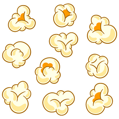 Set of popcorn. Image of snack food in cartoon style. For cinemas and cafes.