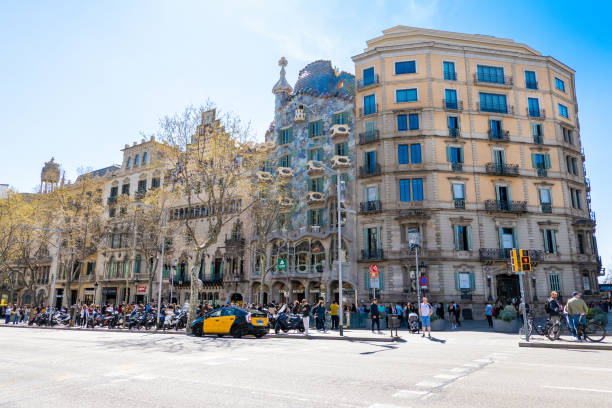 Landscape of the major avenue in Barcelona with view to Casa Batllo, Spain stock photo