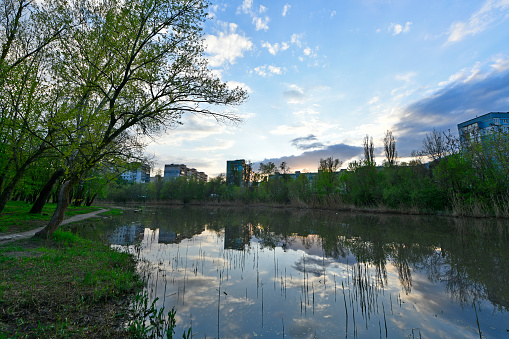 Spring landscapes along the banks of the Samara river, Novomoskovsk, Ukraine.