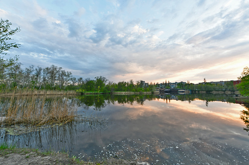 Spring landscapes along the banks of the Samara river, Novomoskovsk, Ukraine.