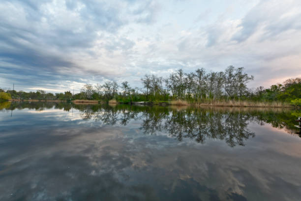 Spring landscapes along the banks of the Samara river, Novomoskovsk, Ukraine.