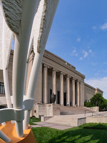Kansas City, Missouri - May 29, 2023: Fisheye of the Shuttlecock Sculptures of the Nelson-Atkins Museum of Art