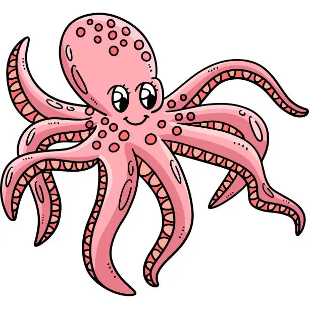 Vector illustration of Mother Octopus Cartoon Colored Clipart