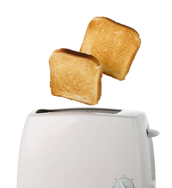 istock Roasted toast bread and toaster over white background. 1494642095