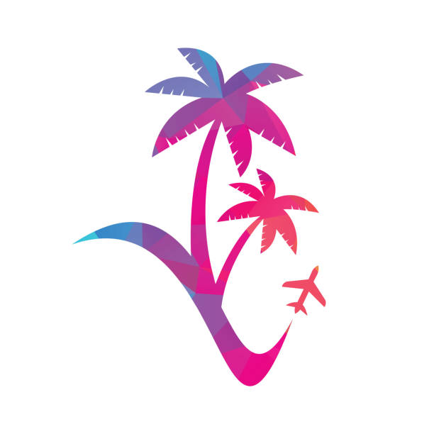 illustrations, cliparts, dessins animés et icônes de vecteur d’icône de conception de logo de plage de voyage. - tropical climate airplane island hawaii islands