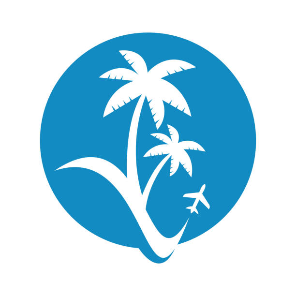 illustrations, cliparts, dessins animés et icônes de vecteur d’icône de conception de logo de plage de voyage. - tropical climate airplane island hawaii islands
