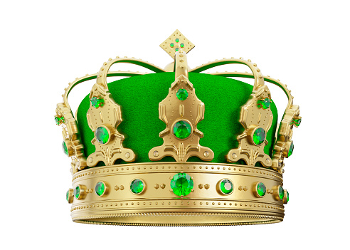 Generic golden crown ornamented with gems isolated on white.