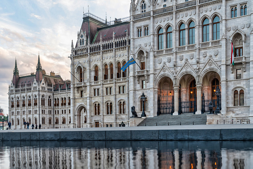 The awe-inspiring beauty of the Budapest Parliament Building, an architectural masterpiece set on the banks of the majestic Danube River. This iconic landmark of Hungary stands as a testament to the city's rich history and serves as the seat of government. With its intricate neo-Gothic design and symmetrical facades, the Budapest Parliament Building exudes grandeur and leaves a lasting impression on visitors.