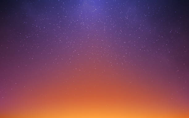 Sunset stars. Realistic orange gradient with starlight effect. Starry night sky. Cosmic banner template with soft light. Realistic blurred sky with sunlight. Vector illustration Sunset stars. Realistic orange gradient with starlight effect. Starry night sky. Cosmic banner template with soft light. Realistic blurred sky with sunlight. Vector illustration. orange sunset stock illustrations
