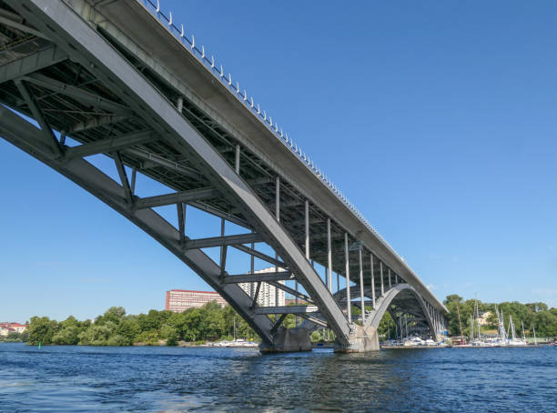 istock Low angle view of bridge over river against clear blue sky 1494646500